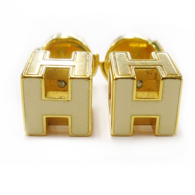 HERMES エルメス Hキューブ ピアス 水色系 ゴールド