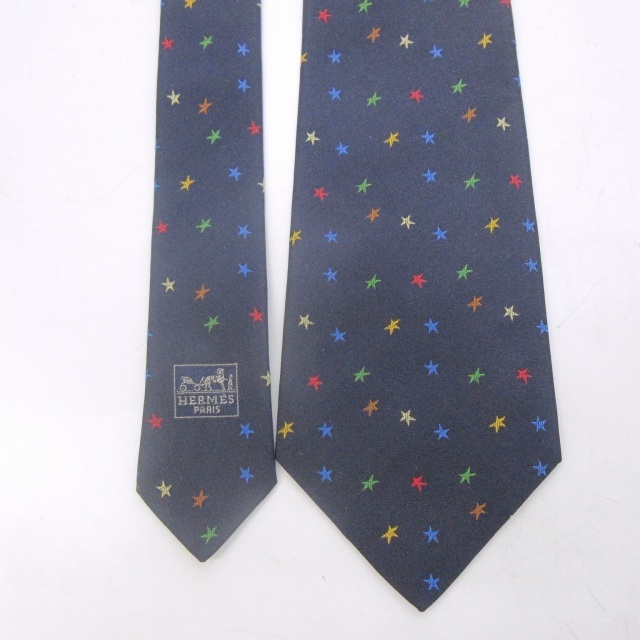 ✨未使用タグ付✨エルメス　星型の人物　総柄　ブルー　ネクタイ エルメス HERMES 美品 ネクタイ 星柄 総柄 スター シルク ビジネス 紺