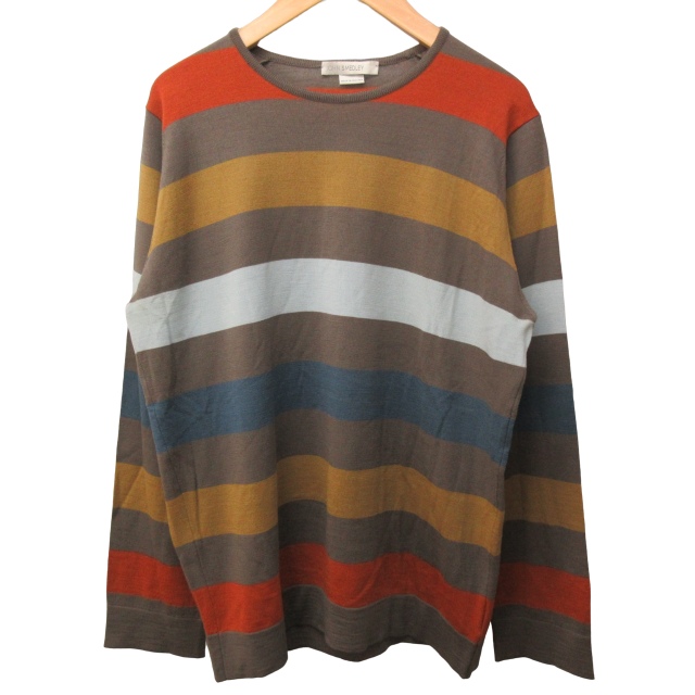 ジョンスメドレー JOHN SMEDLEY ウール100% マルチボーダー ニット 