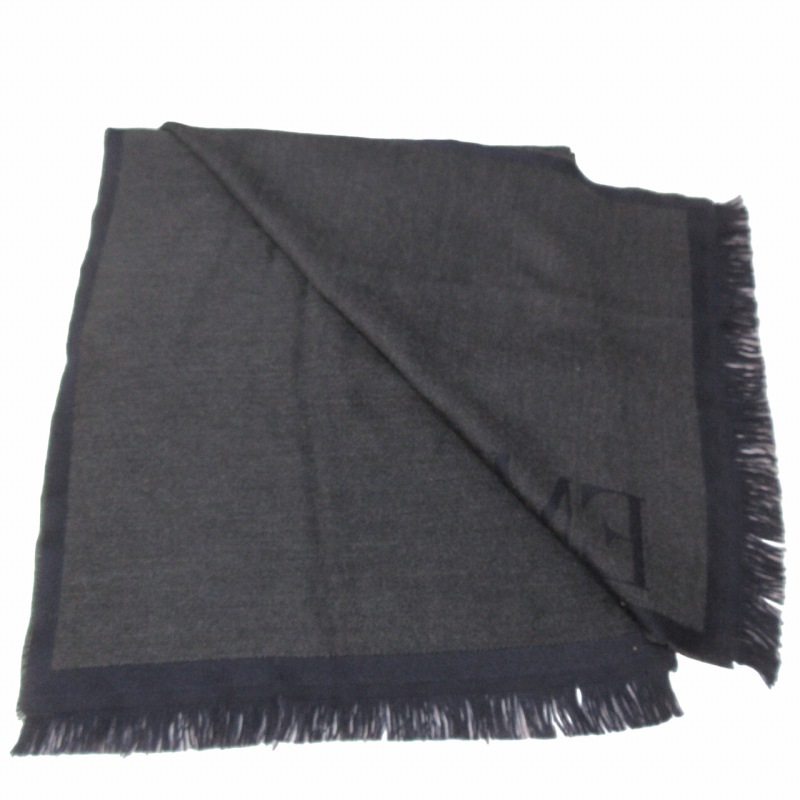 エンポリオアルマーニ　マフラー　ウール　リバーシブル　黒　グレー　ロゴ　総柄 超美品 エンポリオ アルマーニ ロゴ入り スカーフ・ショール ポロ