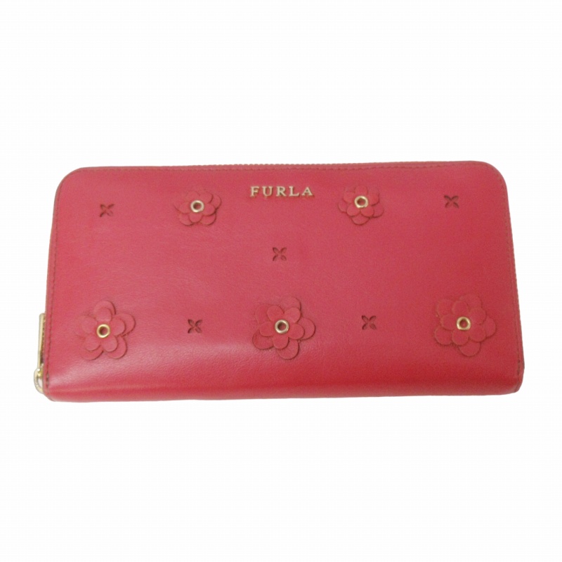 FURLA 財布 長財布 赤 レッド 花｜レディース