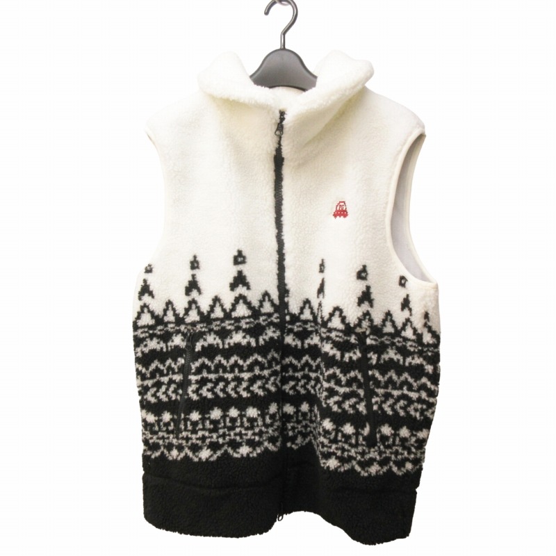 パーリーゲイツ PEARLY GATES フリース ベスト ボア ロゴ 刺繍 総柄 黒