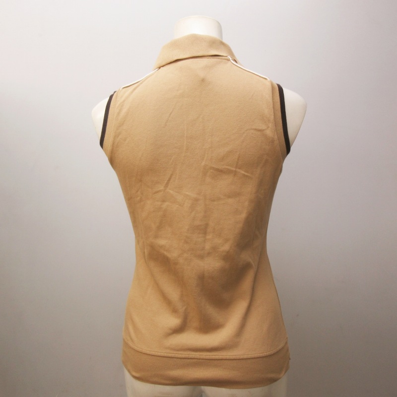 CELINE ノースリーブポロシャツ S ベージュ セリーヌ CELINE ポロシャツ ノースリーブ ロゴ ワンポイント