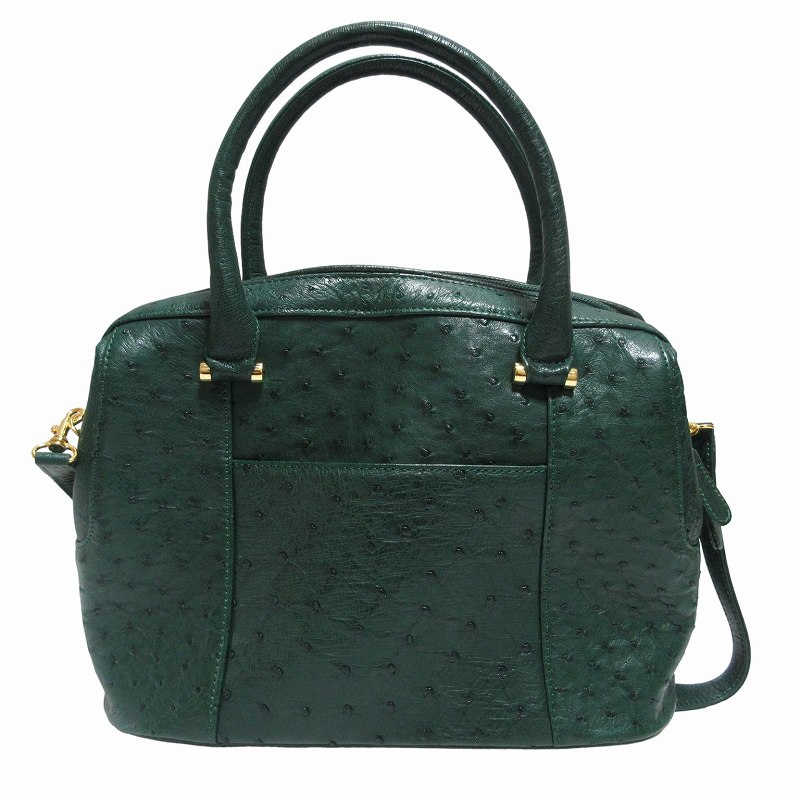 オーストリッチレザー 2WAY ショルダーバッグ ハンドバッグ 緑 