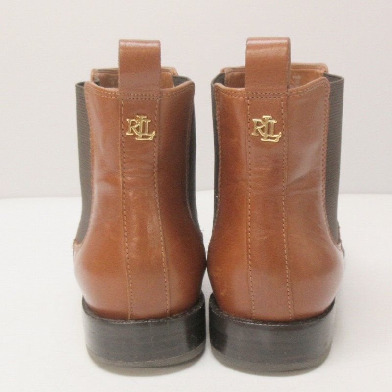ラルフローレン RALPH LAUREN サイドゴアブーツ ロゴ レザー 茶 