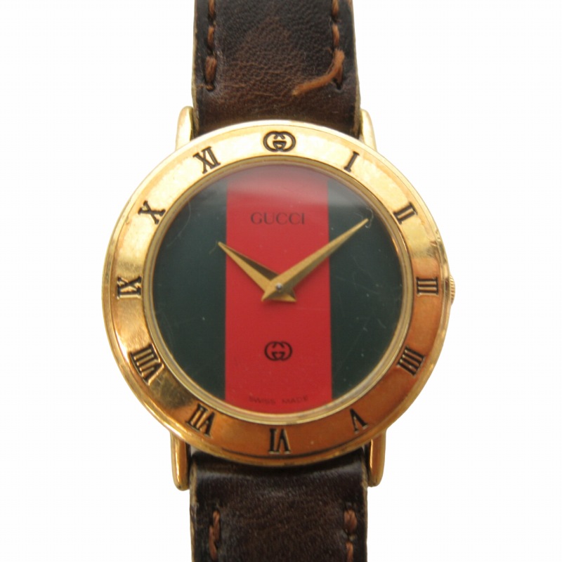 GUCCI グッチ シェリーライン 腕時計 ゴールド ブラウン 3000M 革 GUCCI グッチ シェリーライン ユニセックス 3000M/腕時計 – 正美