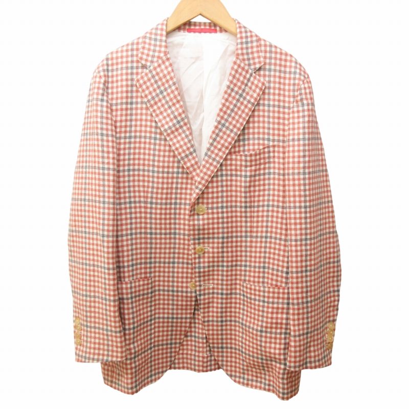 ISAIA イザイアシルクリネン チェック テーラードジャケット48サイズ