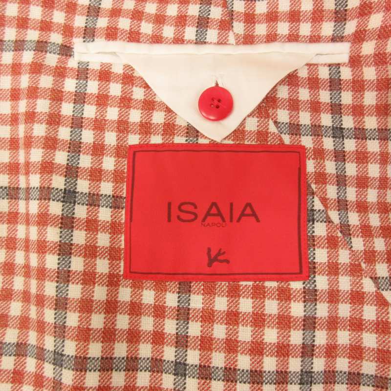 ISAIA イザイアシルクリネン チェック テーラードジャケット48サイズ