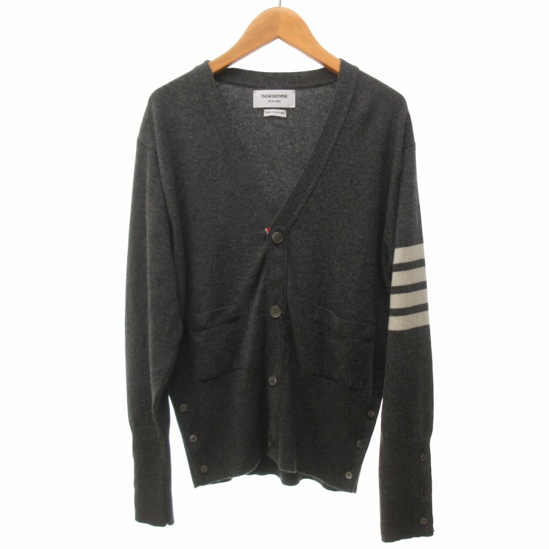 トムブラウン THOM BROWNE ミディアムグレー カシミア 4BAR Vネック 