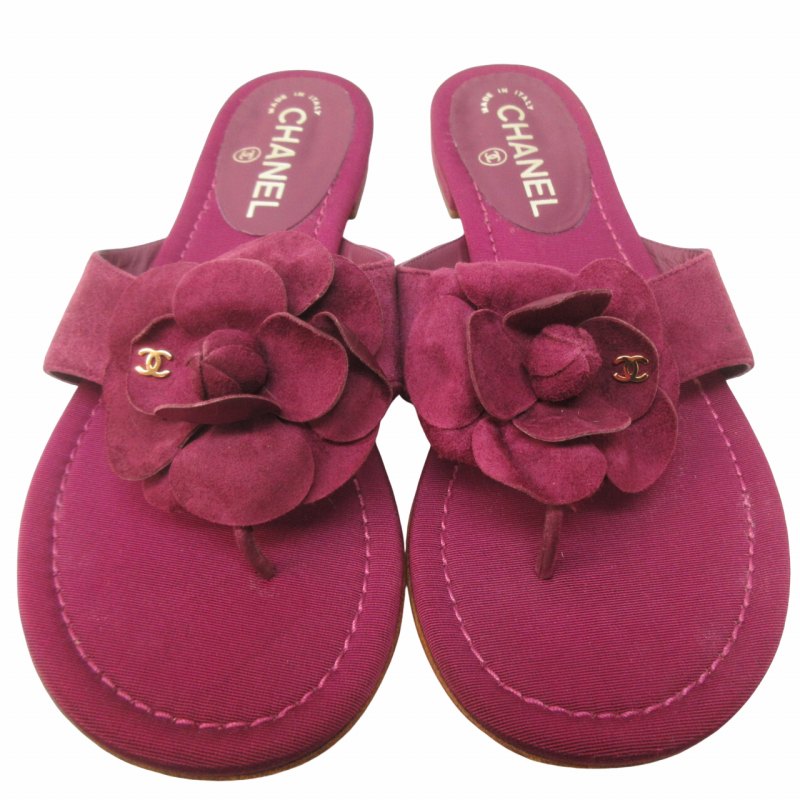 【中古】シャネル CHANEL カメリア×ココマーク サンダル トング スエード シューズ G31486 37 1/2 C 約24.0cm IBO55 シャネル CHANEL カメリア × ココマーク サンダル トング スエード