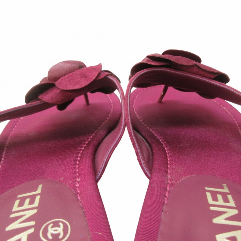 【中古】シャネル CHANEL カメリア×ココマーク サンダル トング スエード シューズ G31486 37 1/2 C 約24.0cm IBO55 シャネル CHANEL カメリア × ココマーク サンダル トング スエード