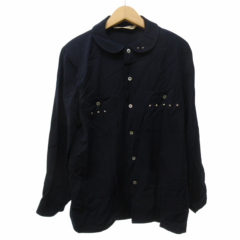 コムデギャルソン COMME des GARCONS 70s〜80s 初期 スタッズシャツ ブラウス 丸襟 ウール 紺 ネイビー F フリーサイズ IBO61 コムデギャルソン COMME des GARCONS 70s～80s 初期 スタッズ