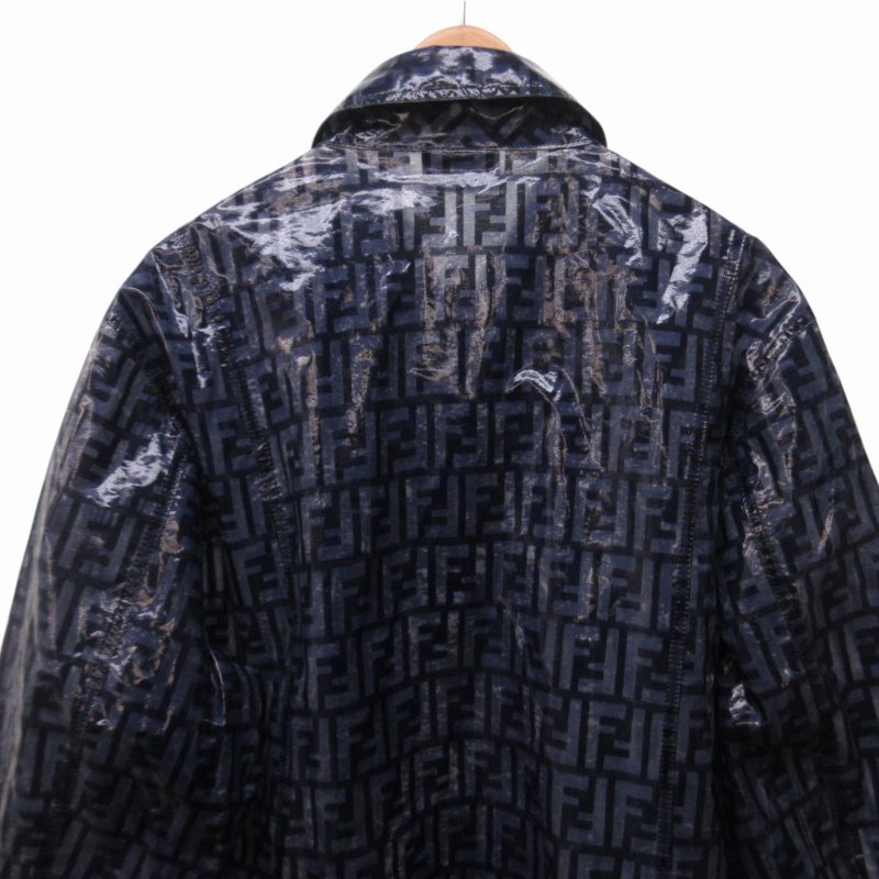 【美品】フェンディ　レザージャケット　ズッカ柄　裏地総柄　ブラック　42 FENDI フェンディ バッグ エンボスレザー クラッチ 7VA445