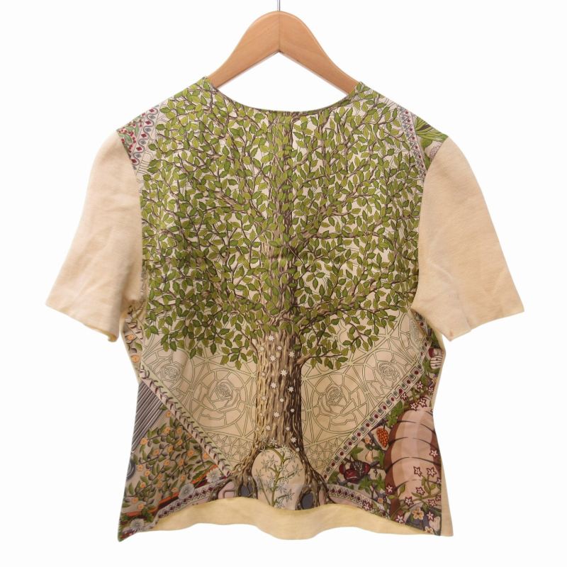 エルメス HERMES マルジェラ期 ツリー柄 シルク ニット 半袖 総柄 切替