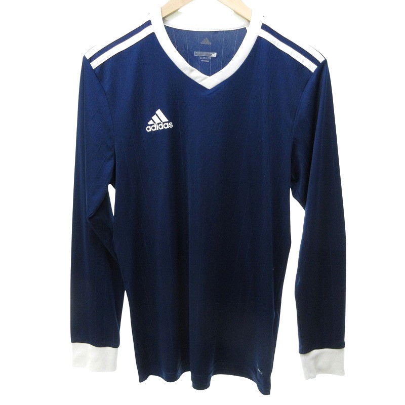 アディダス adidas ゲームシャツ サッカーシャツ Tシャツ 長袖 ライン ロゴ ネイビー ホワイト Lサイズ 0324 メンズ 023-902503220001