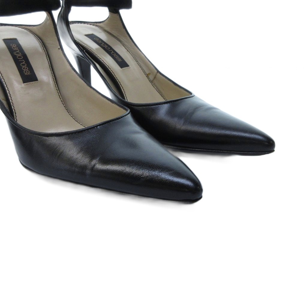 sergio rossi 黒 ミュール 美品】セルジオロッシ レザー ヒール