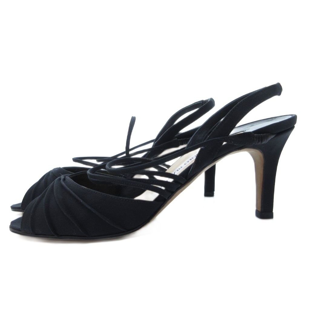 ゆ*K様 Manolo Blahnik ブラックスリングバックハイヒール 37 Manolo Blahnik - Baskewusli Black Woven Leather Slingback, 70mm