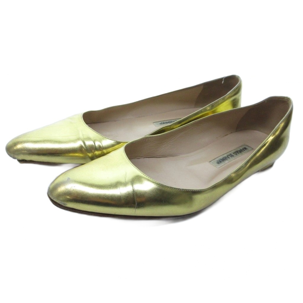 マノロブラニク　フラットパンプス　ゴールド　光沢あり◎　37.5 マノロブラニク フラットパンプス ゴールド 光沢あり◎ 37.5 マノロ