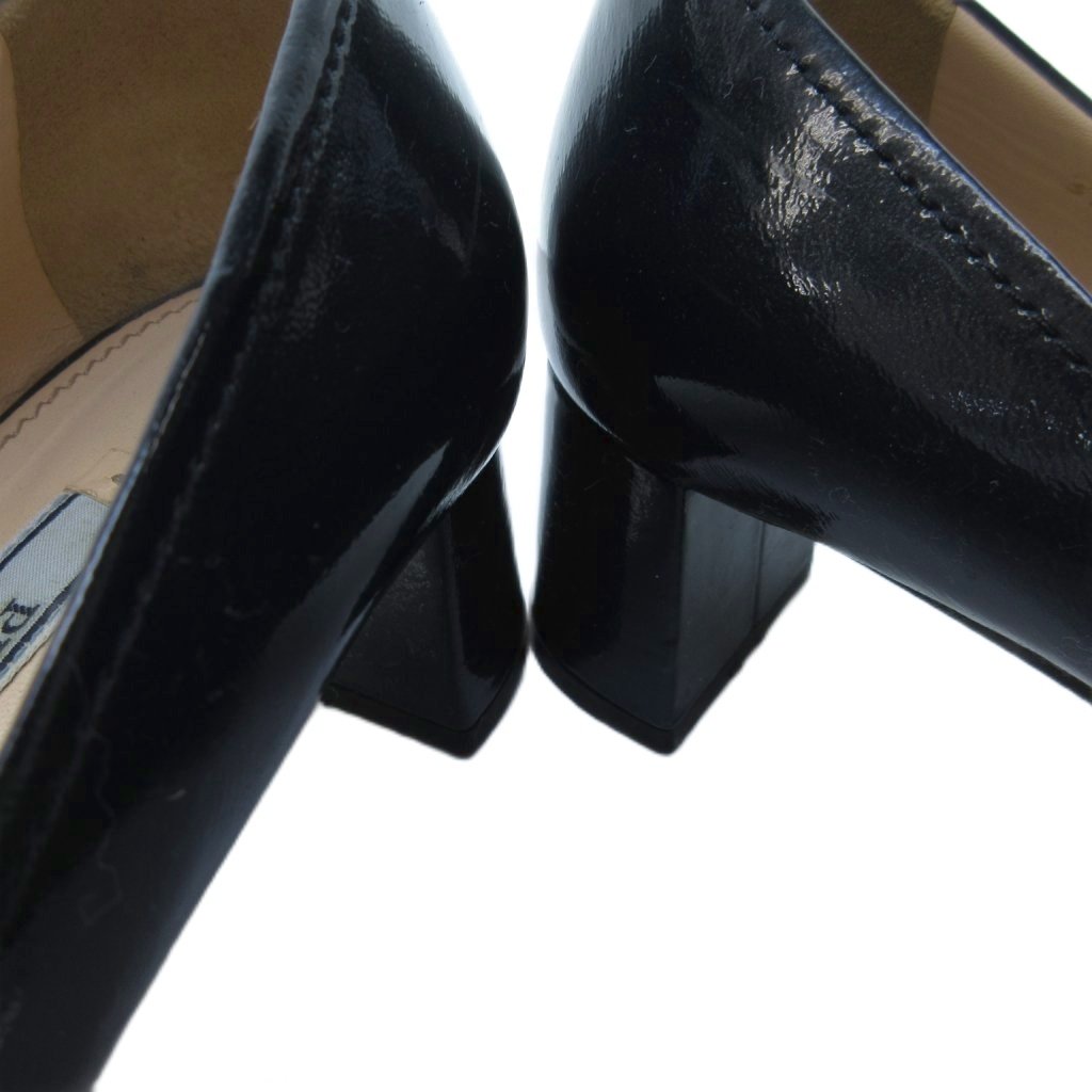 プラダ PRADA エナメル リボンパンプス ラウンドトゥ チャンキーヒール  