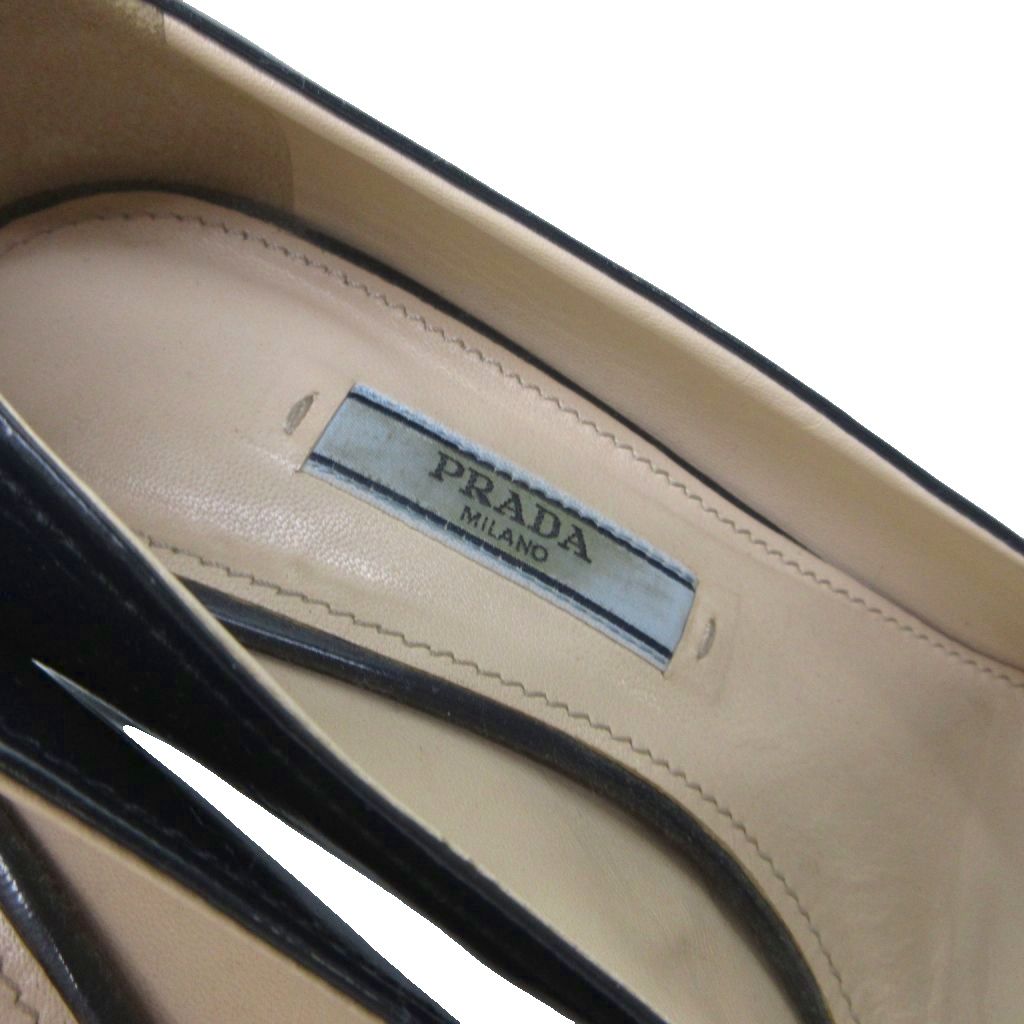 プラダ PRADA エナメル リボンパンプス ラウンドトゥ チャンキーヒール  