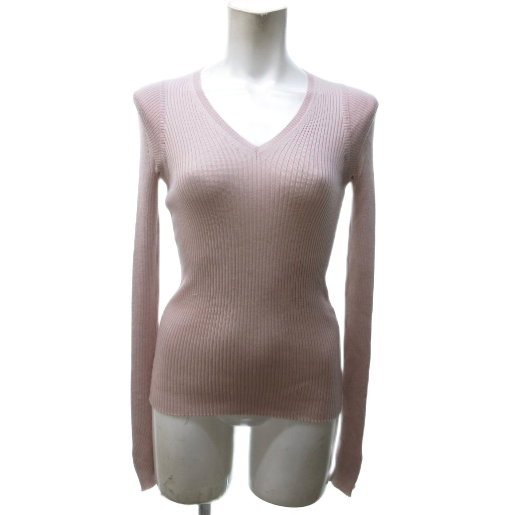 【中古】シャネル CHANEL カシミヤシルク リブニット セーター 長袖 Vネック ココマークボタン ピンク 38 約M シャネル CHANEL カシミヤシルク リブニット セーター 長袖 Vネック