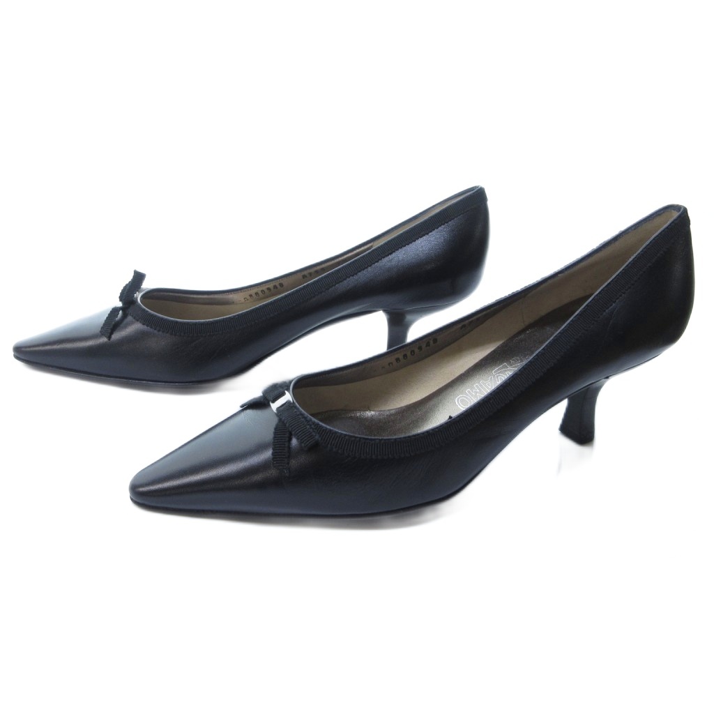 ⭐️新品未使用⭐️　サルヴァトーレフェラガモ　パンプス　ブラック　編み込み　レザー サルヴァトーレフェラガモ パンプス シューズ レザー 6.5B 24cm 黒