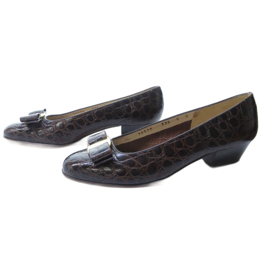 美品】フェラガモ ヴァラ リボン クロコ型押し パンプス 22