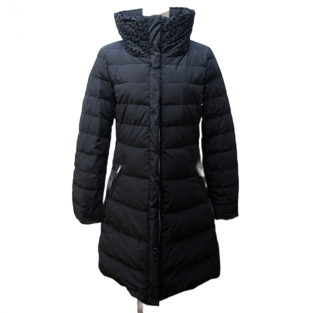 【中古】マックスマーラ ウィークエンドライン ダウンコート レース 切替 スタンドカラー ロング 38 約S 黒 IBO81 マックスマーラ ウィークエンドライン MAX MARA WEEKEND LINE ダウン