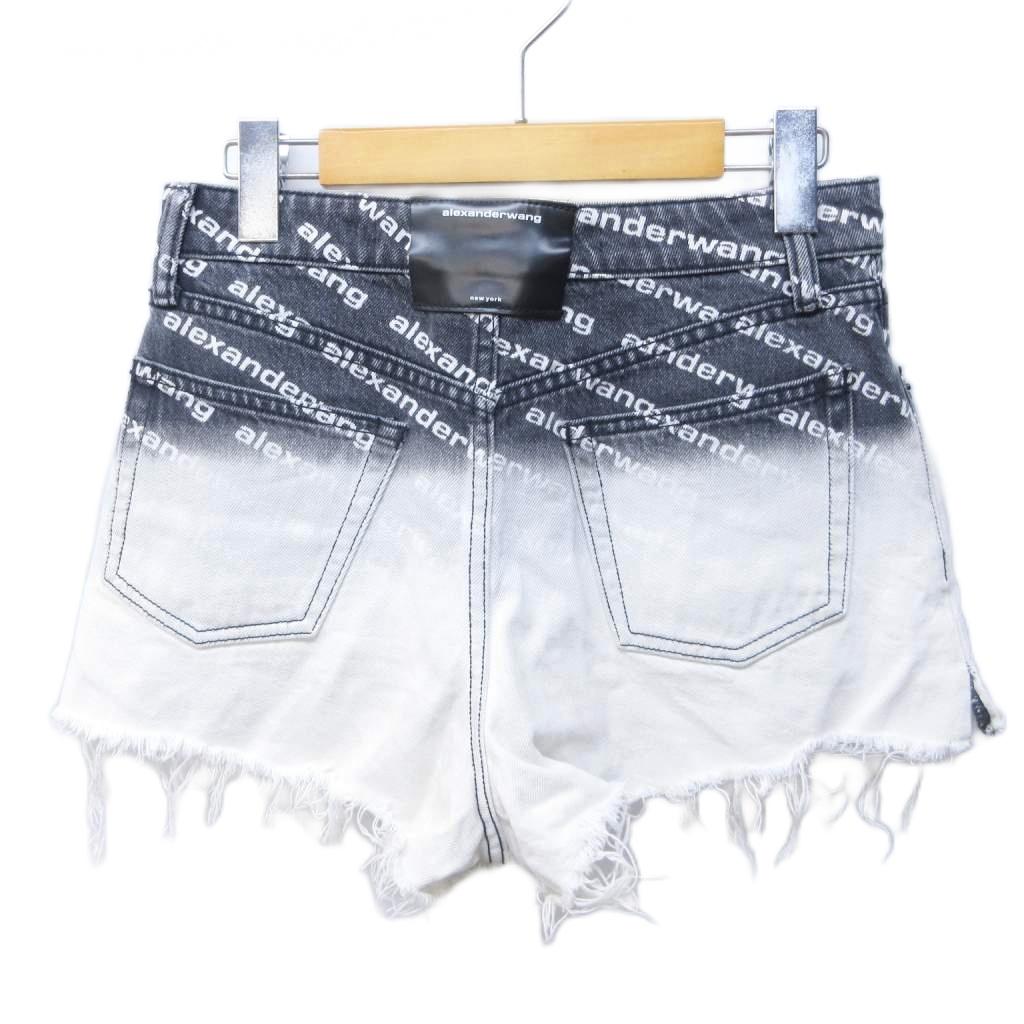 あ*！様 alexanderwang ロゴプリント デニムショートパンツ アレキサンダーワン ALEXANDER WANG ロゴ デニムショートパンツ カット