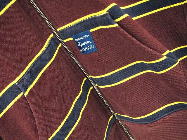 シュプリーム SUPREME ボーダー パーカー ジップアップ ボルドー 赤系