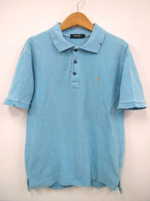 BURBERRYバーバリーブラックレーベル 鹿の子ポロシャツ 袖ワッペン付刺繍「L」半袖 メンズ 1 美品 BURBERRY ブラックレーベルポロシャツ 切替襟 半袖 サイズ3 鹿の子