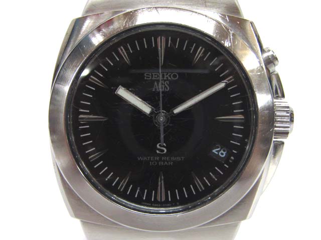 セイコー SEIKO AGS 5M42-0E50 キネティック クォーツ 腕時計 黒文字盤 