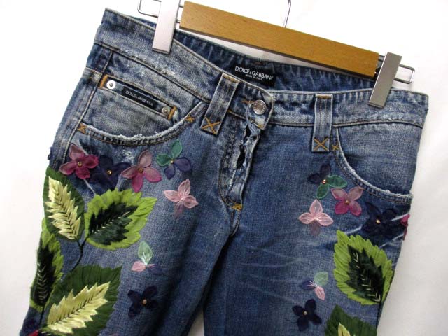 ドルチェ&ガッバーナ ドルガバ DOLCE&GABBANA 花柄 刺繍 デニム パンツ  