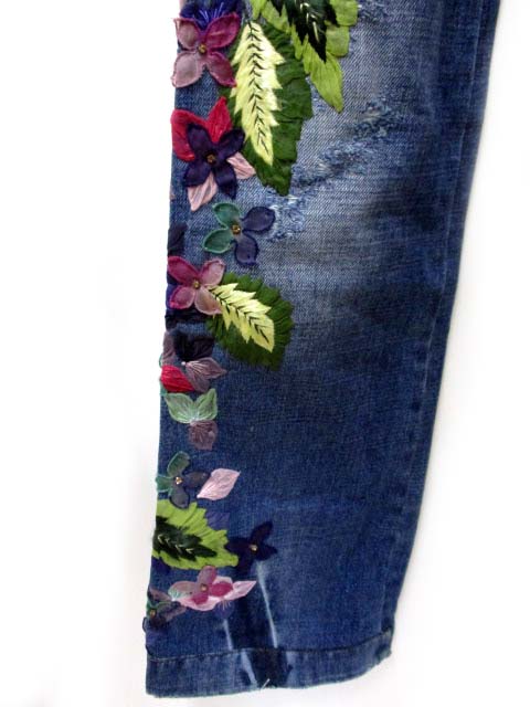 ドルチェ&ガッバーナ ドルガバ DOLCE&GABBANA 花柄 刺繍 デニム パンツ  