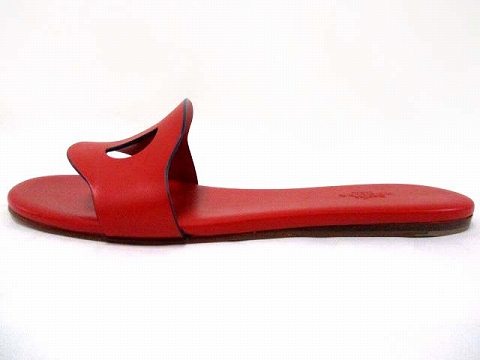 HERMES リスボア シェーヌ ダンクルモチーフ レザー レッドサンダル 36