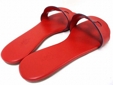 HERMES リスボア シェーヌ ダンクルモチーフ レザー レッドサンダル 36 エルメス HERMES サンダル リスボア シェーヌ ダンクルモチーフ レザー