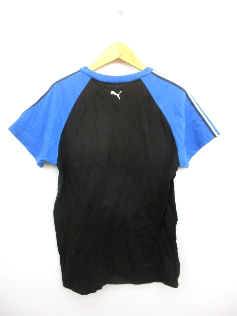 プーマ PUMA Tシャツ カットソー ロゴ プリント ラグラン 黒 青