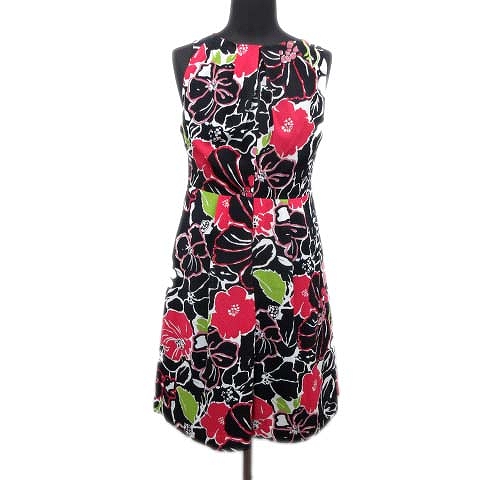 美品 バナナリパブリック Banana Republic タックネック 花柄 ワンピース カットソー ノースリーブ 総柄 0 黒 マルチ レディース ６ 026 ベクトルパーク