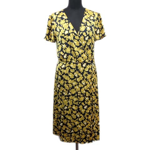 美品 バナナリパブリック Banana Republic 花柄 ラップ ワンピース カットソー ガウン Xs 黄 ネイビー レディース ６ 026 ベクトルパーク