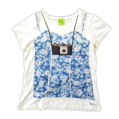 ポールスミス Paul Smith 花柄キャミソール カメラ だまし絵 プリント Tシャツ カットソー 半袖 丸首 S 白 青 レディース レディース 026 ベクトルパーク