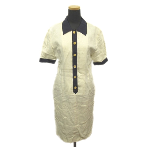 アルファキュービック Alpha Cubic リネン100 半袖 ブラウス ワンピース ハーフボタン プルオーバー 36 ネイビー オフホワイト レディース 9 レディース 026 ベクトルパーク