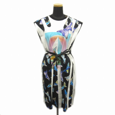 美品 国内正規 19ss コレクション ルイヴィトン Louis Vuitton 総柄 プリント スリーブ ドレッシング ドレス ワンピース ノースリーブ モノグラム ベルト 大きいサイズ Xxl マルチカラー レディース ９ レディース 026 ベクトルパーク