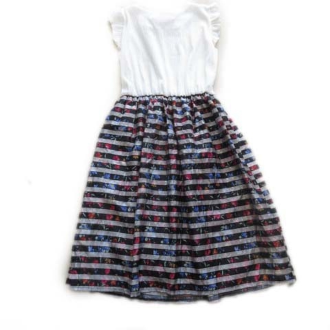 未使用品 トッコ Tocco ドッキング ワンピース カットソー 花柄 ボーダー リブニット ノースリーブ M 白 マルチ レディース ９ 026 ベクトルパーク