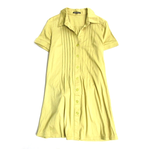 23区 オンワード樫山 スキッパー シャツ チュニック ワンピース カットソー 紐ベルト 半袖 38 黄 イエロー レディース ９ 026 ベクトルパーク