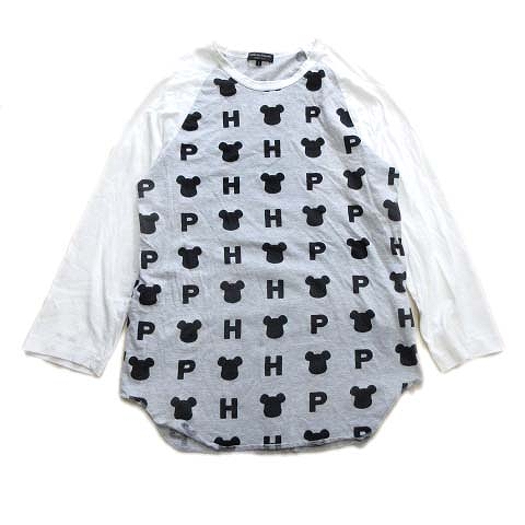 10ss コムデギャルソンオムプリュス メディコムトイ Comme Des Garcons Homme Plus Medicom Toy ベアブリック Tシャツ カットソー ラグラン 長袖 ロング キャラクター 総柄 プリント ラウンド裾 コラボ S グレー 白 黒 ブラック メンズ 026 ベクトルパーク