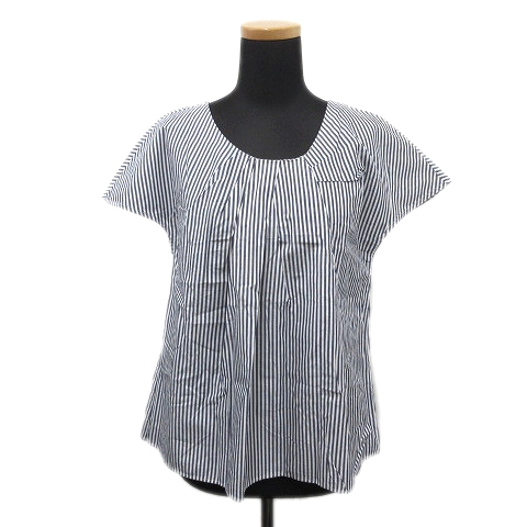 アイボリーコート Ivory Court ストライプ シャツ ブラウス カットソー フレンチスリーブ ブルー系 白 レディース 9 ９ レディース 026 ベクトルパーク