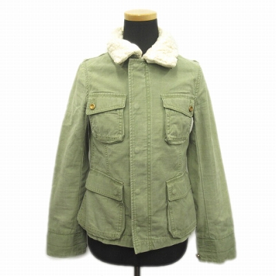 アダムエロペ Adam Et Rope 衿ボア ステンカラー ジャケット ブルゾン ユーズド加工 36 カーキ レディース 26 10 レディース 026 ベクトルパーク