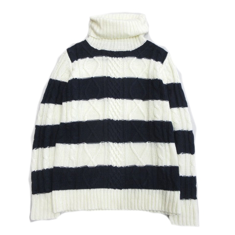 ジャックローズ Jackrose ボーダー ケーブル ニット セーター カットソー タートルネック M 白 ネイビー メンズ 10 026 ベクトルパーク