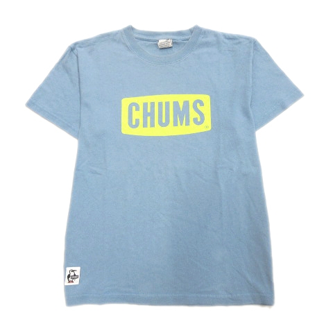 チャムス Chums ロゴ プリント Tシャツ カットソー 半袖 丸首 水色 S ブルー イエロー メンズ 10 026 ベクトルパーク