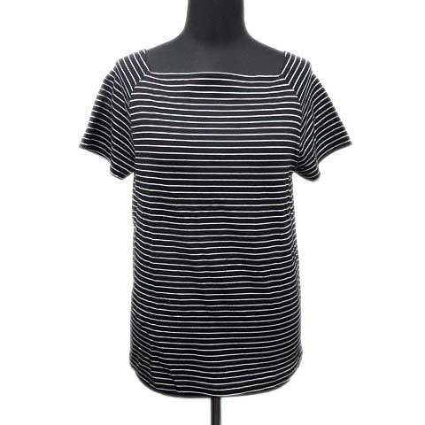 美品 ナノユニバース Nano Universe ボーダー Tシャツ カットソー スクエアネック F 黒 白 レディース 10 026 ベクトルパーク